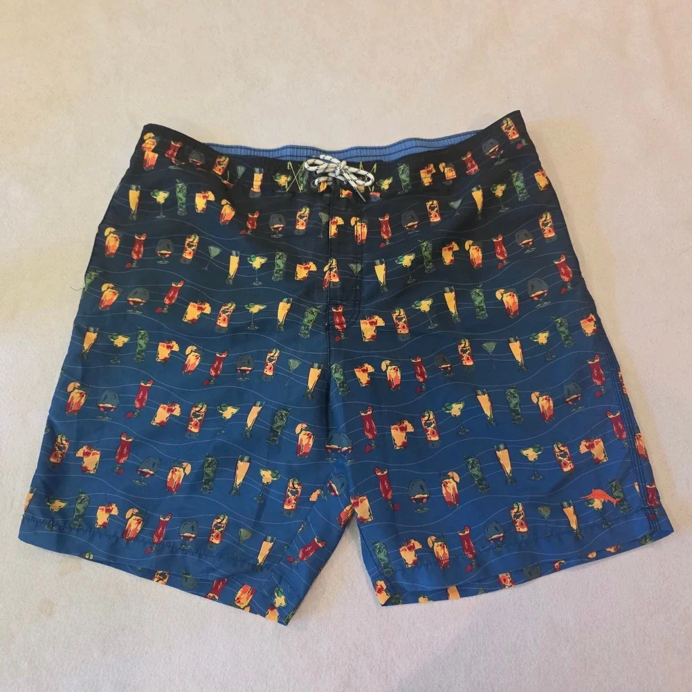 Tommy Bahama Relax Men XXL Blue Cocktail Tropical Drink Print Swim Trunks Shorts